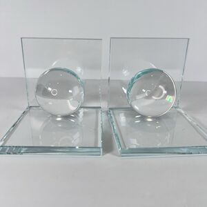 Glass Bookends With A‎ Glass Sphere. Minimal Modern Bookcase Decor. Office Decor